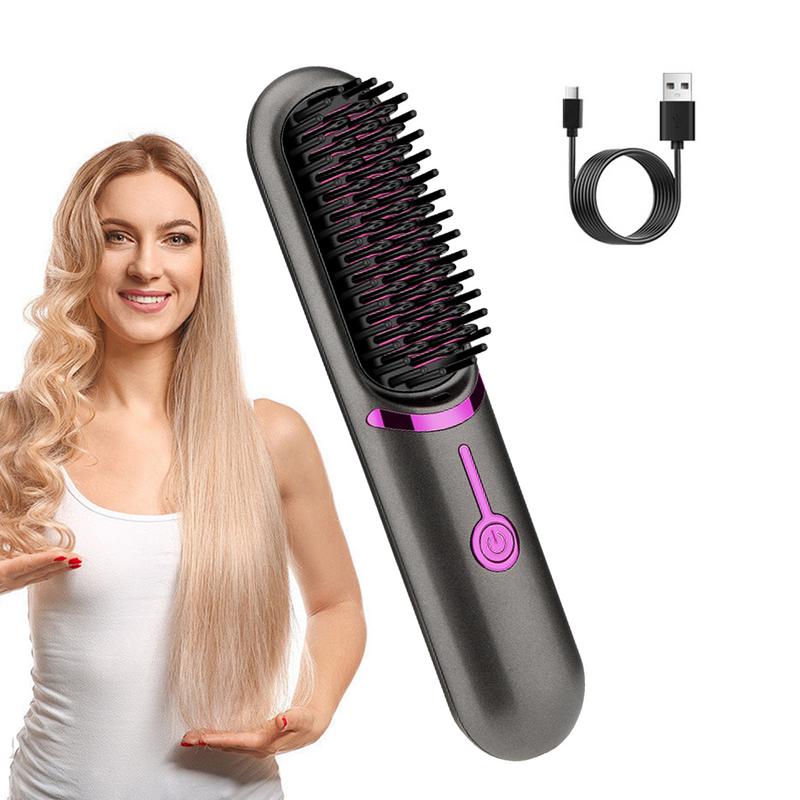 2-in-1 Ceramic Hair Styling Brush - Anti-Scald Wireless Straightener & Curler - IKEA