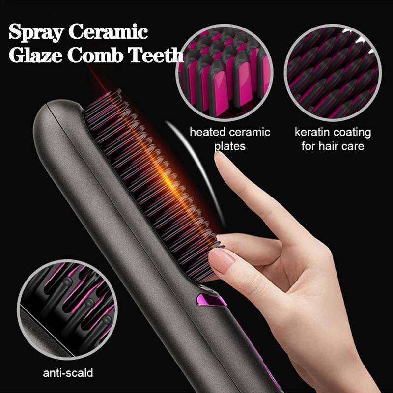 2-in-1 Ceramic Hair Styling Brush - Anti-Scald Wireless Straightener & Curler - IKEA